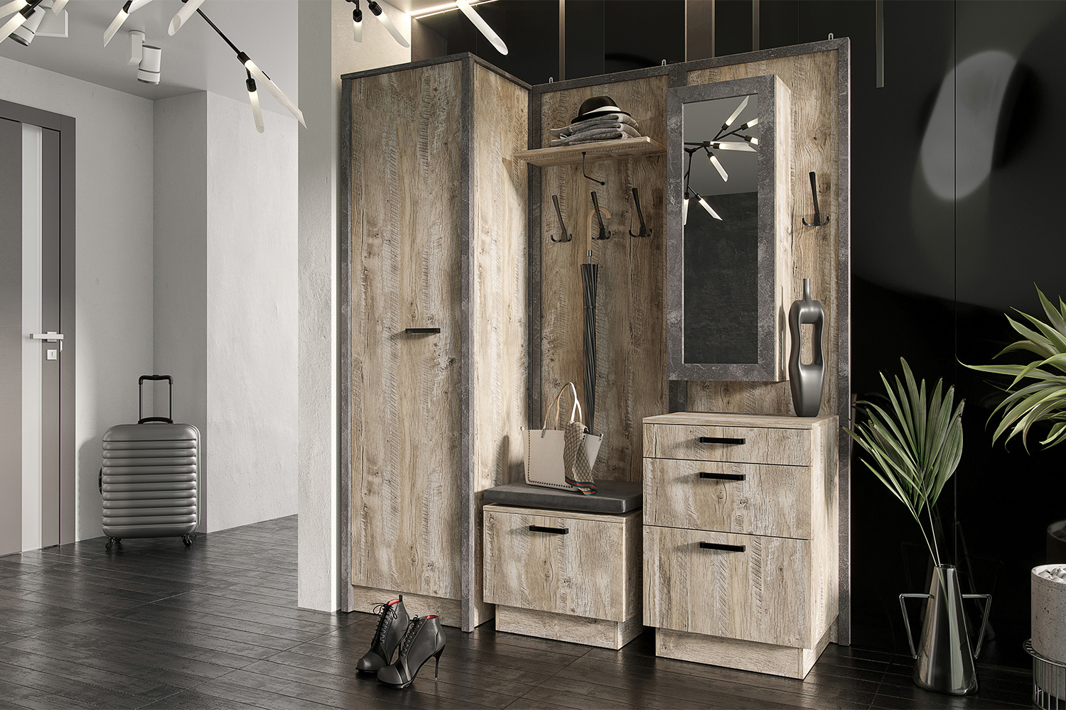 Пенал Амели, Дуб Юкон, Бетон темный