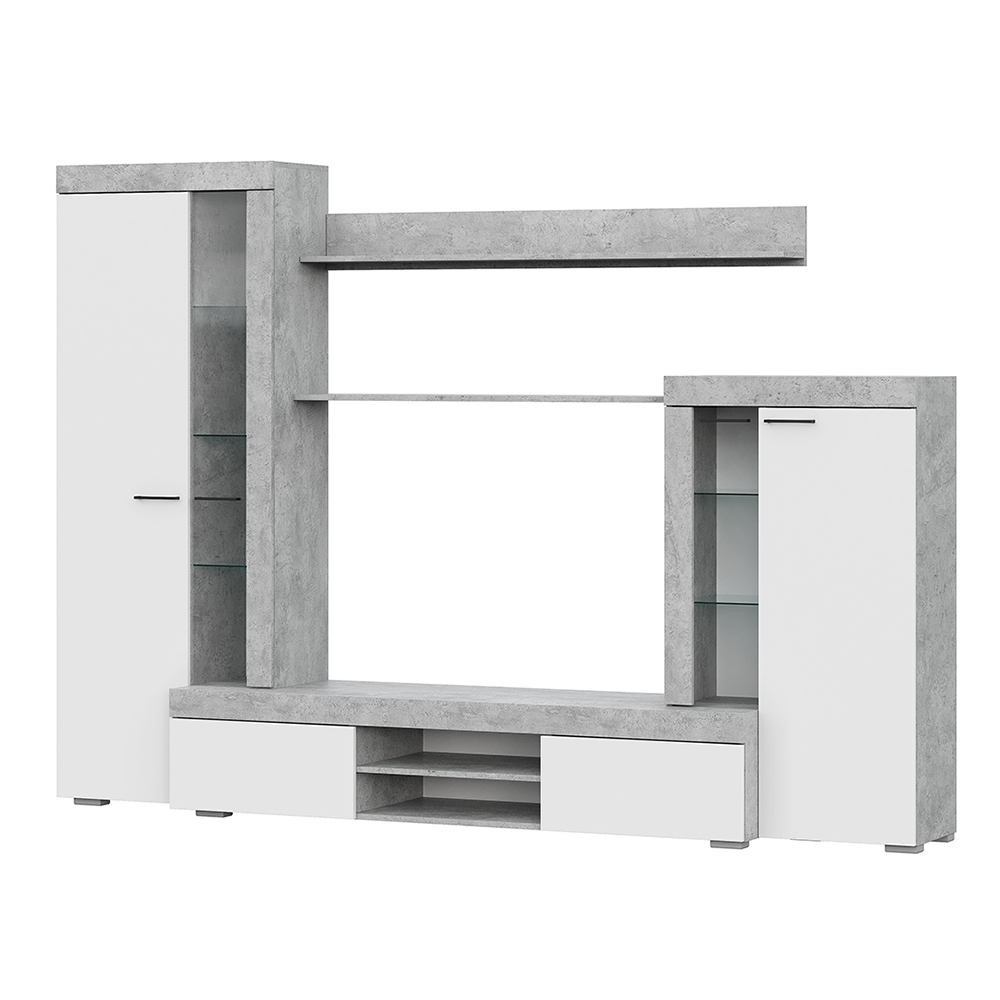 Стенка в гостиную МГС 5, цемент светлый/белый