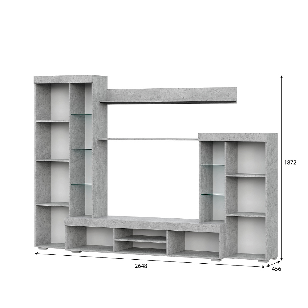 Стенка в гостиную МГС 5, цемент светлый/белый