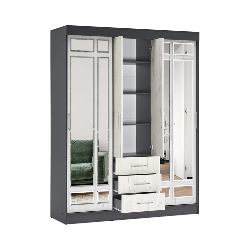 Шкаф-купе Маэстро, Графит, Дуб Крафт Белый