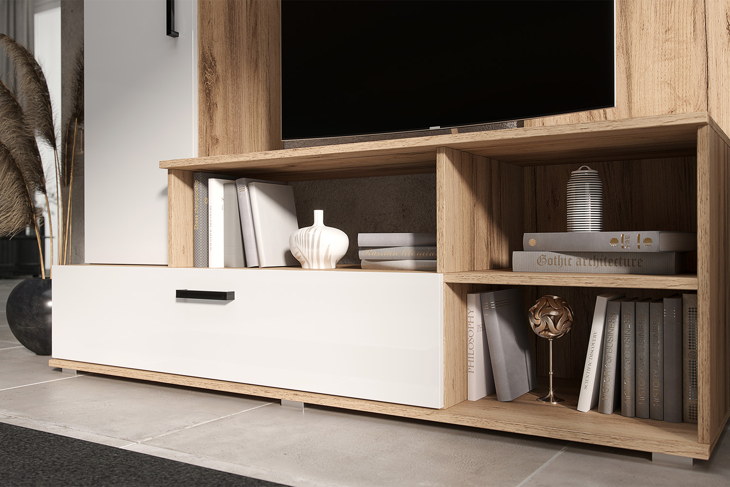 Гостиная Мини, Белый глянец холодный, Дуб крафт