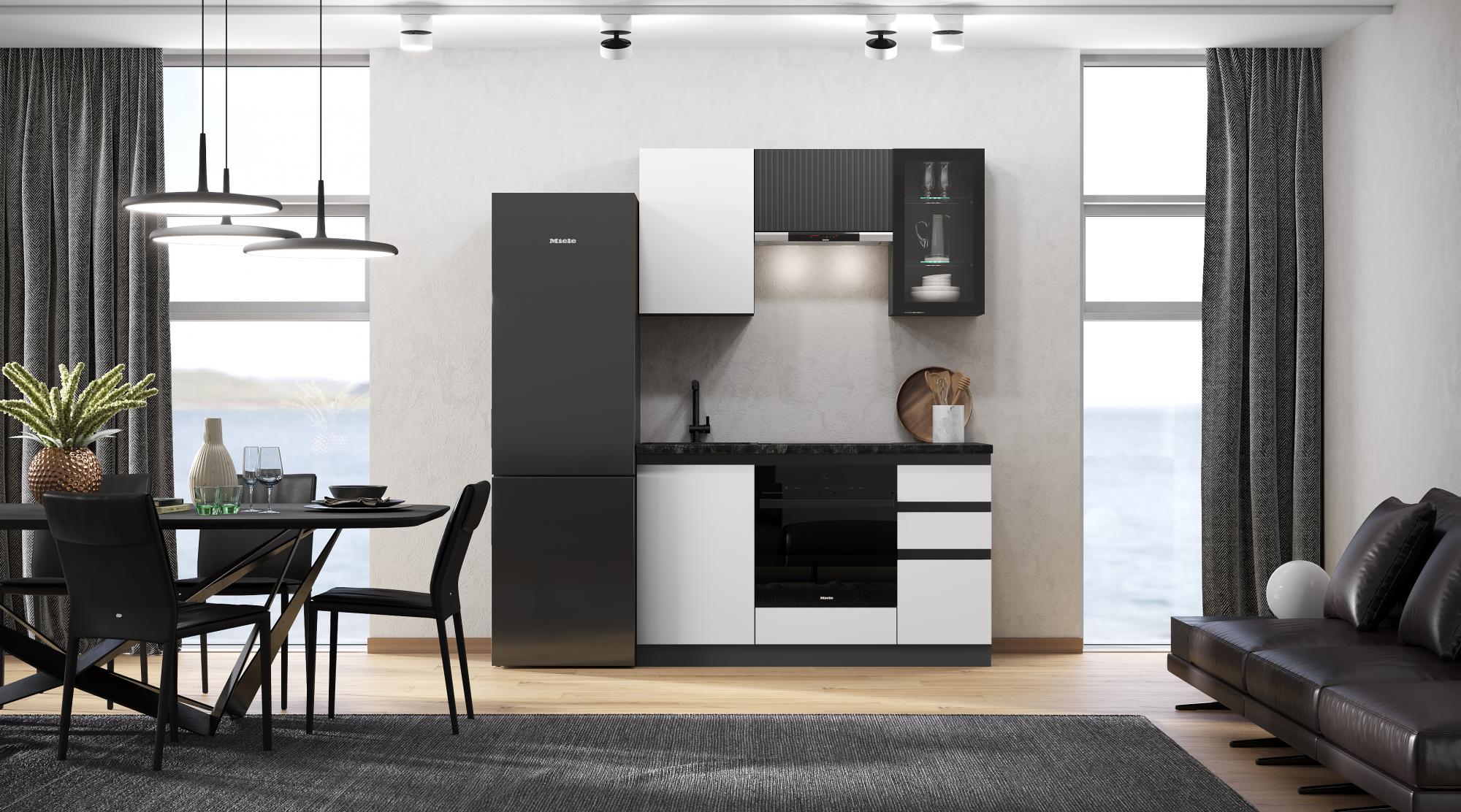 Кухня Техно-6 1,5м (Графит/Белый снег софт/Графит софт NEW)