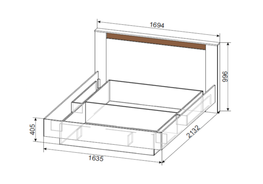 Кровать №3 дуб делано / дуб венге