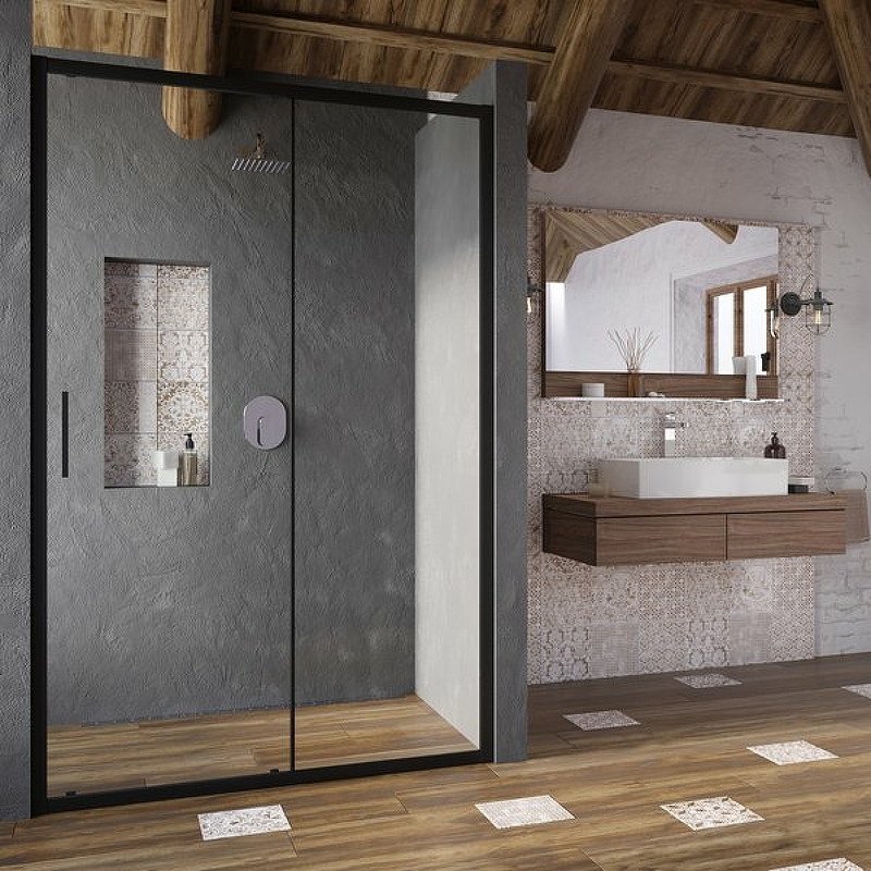 BLSDP2-100 черный+Transparent, дверь душевая