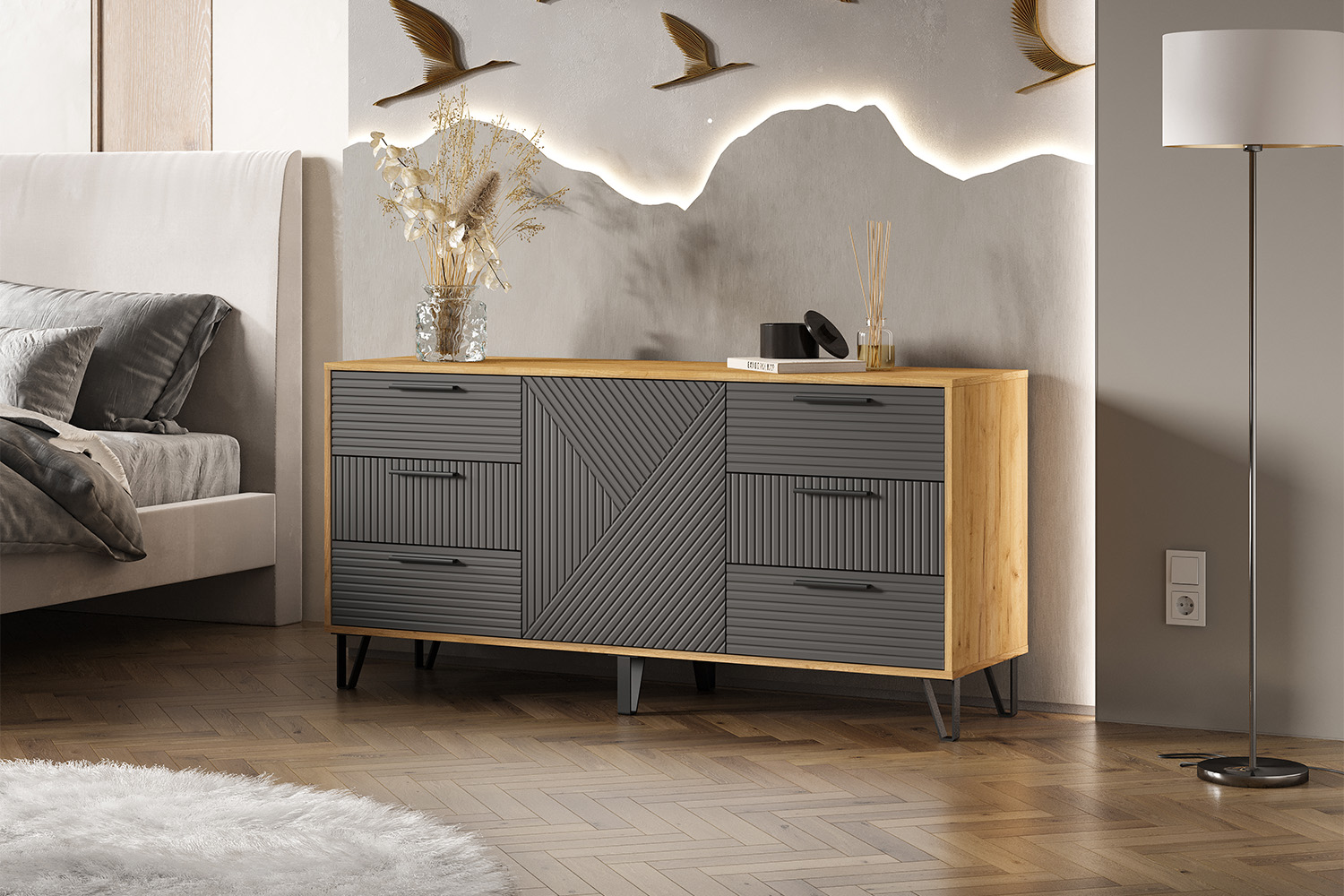 Комод Флэш (1500), Браш Графит, Дуб Крафт