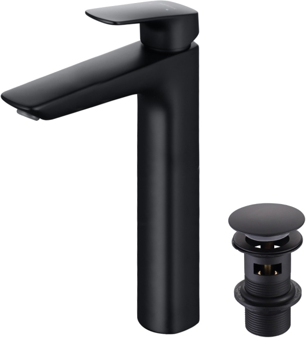 AQ1005MB ВЕГА смеситель для раковины высокий 227 с донным клапаном, матовый черный AQ1005MB ВЕГА смеситель для раковины высокий 227 с донным клапаном, матовый черный