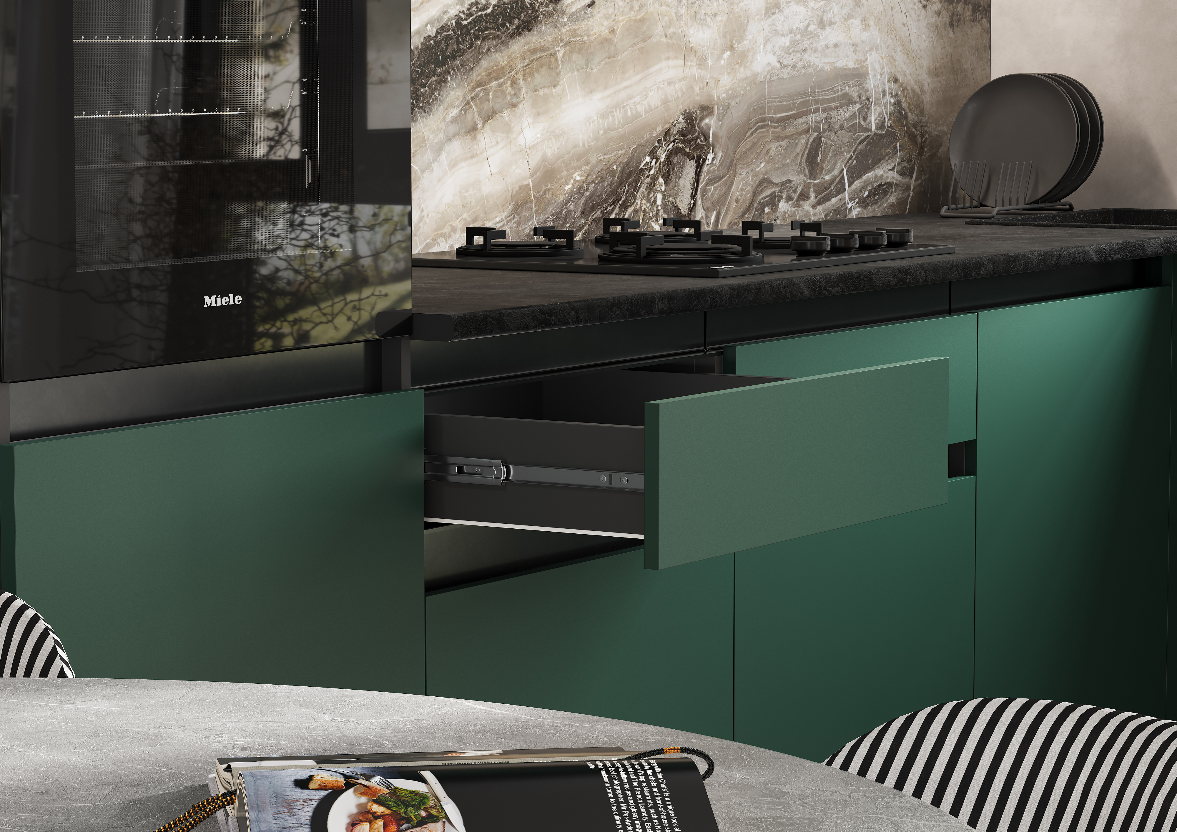 Кухня Техно-6 3,0х1,8м (Браш Мени Грин/Браш Вайт, Графит)