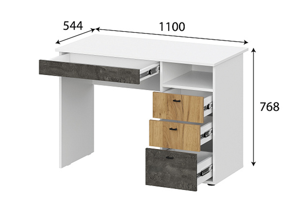 Стол письменный Анри белый текстурный / дуб золотой / железный камень
