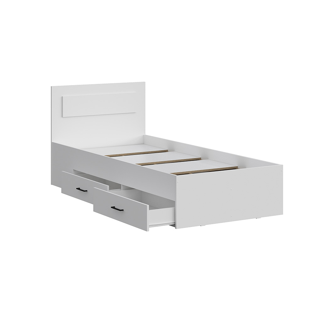 Кровать одинарная с ящиками Бали, Белый шагрень