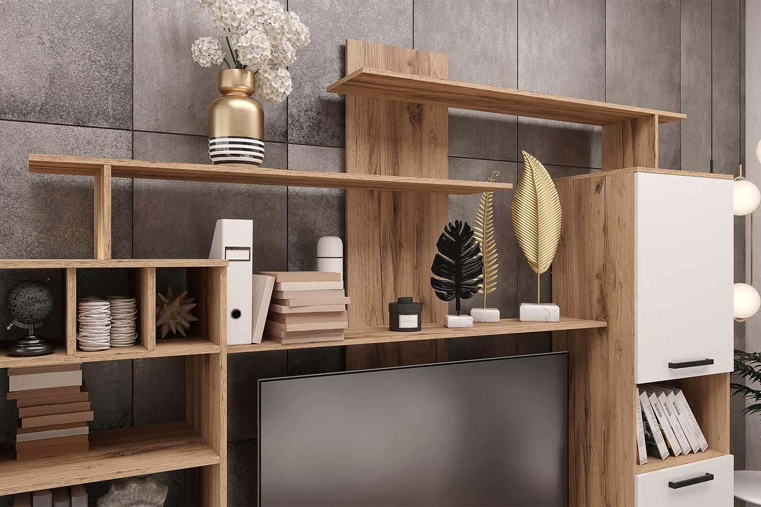 Гостиная Мини, Белый глянец холодный, Дуб крафт