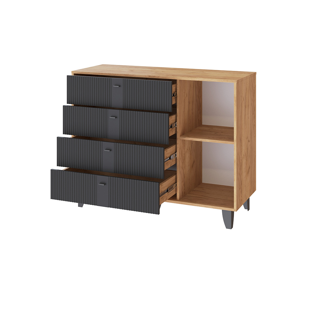 Комод Катрин-13, Дуб крафт золотой, Карбон вулкан