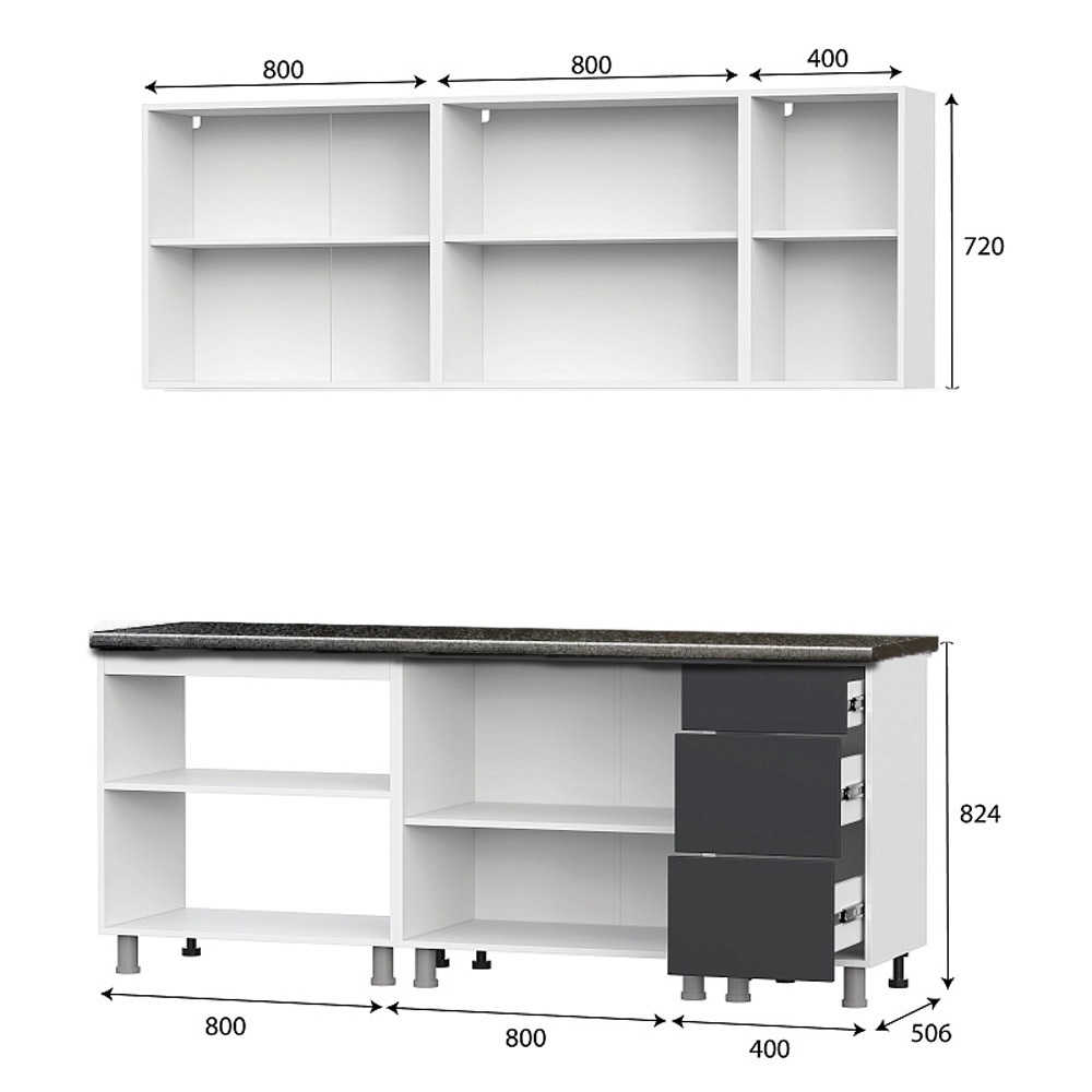 Кухонный гарнитур "Модерн New" (2,0м) (со столешницей 26 мм) Белый//Графит/Черный