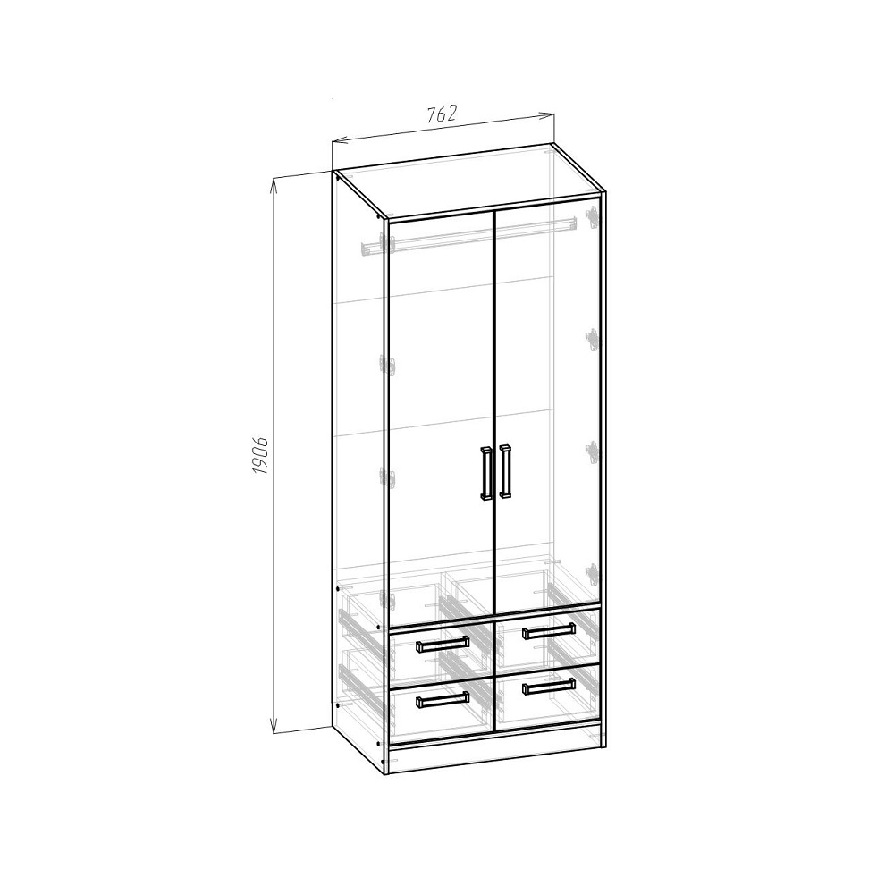 Шкаф двухстворчатый 2ШЯ Лена, сонома, белый