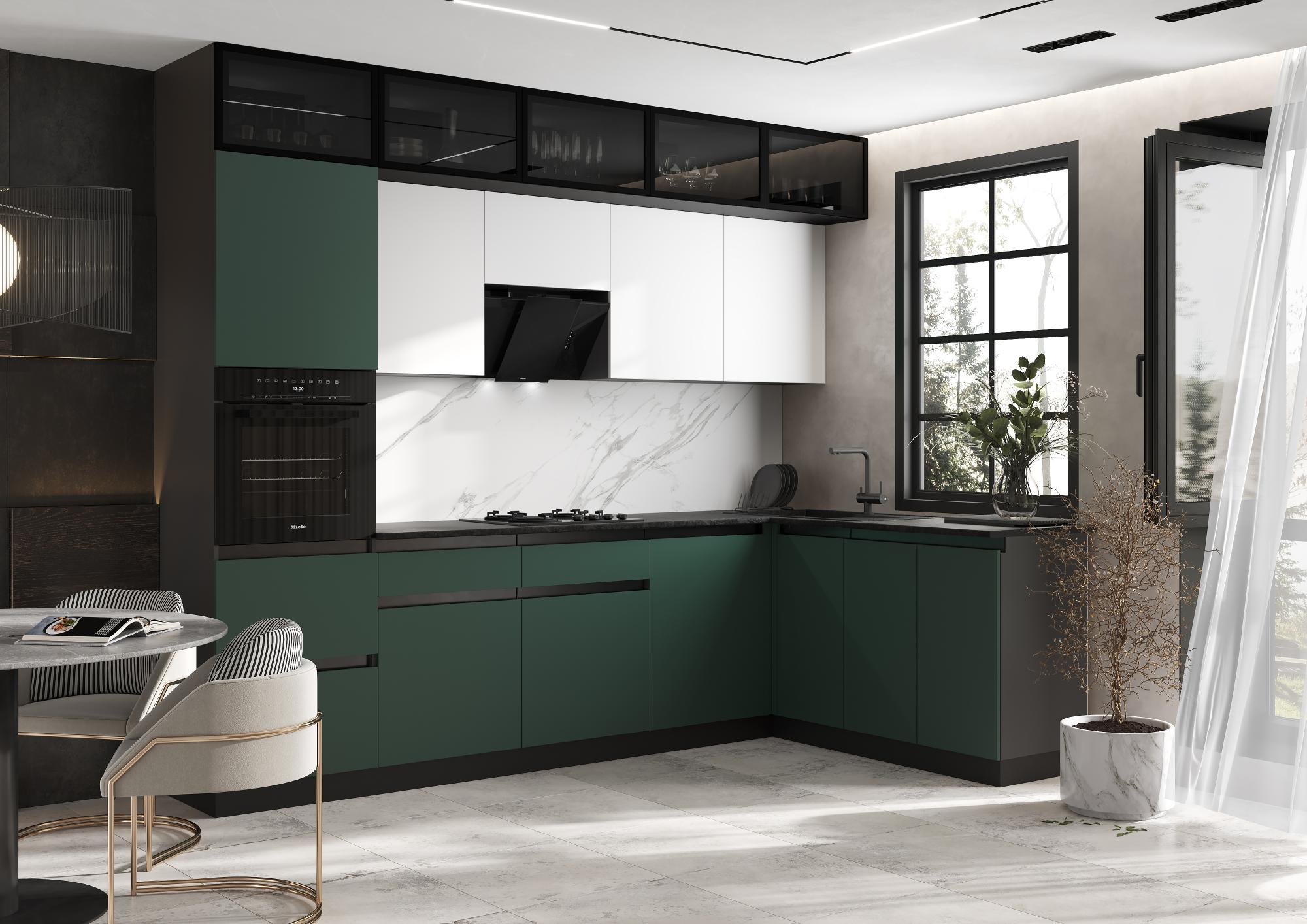 Кухня Техно-6 3,0х1,8м (Браш Мени Грин/Браш Вайт, Белый)