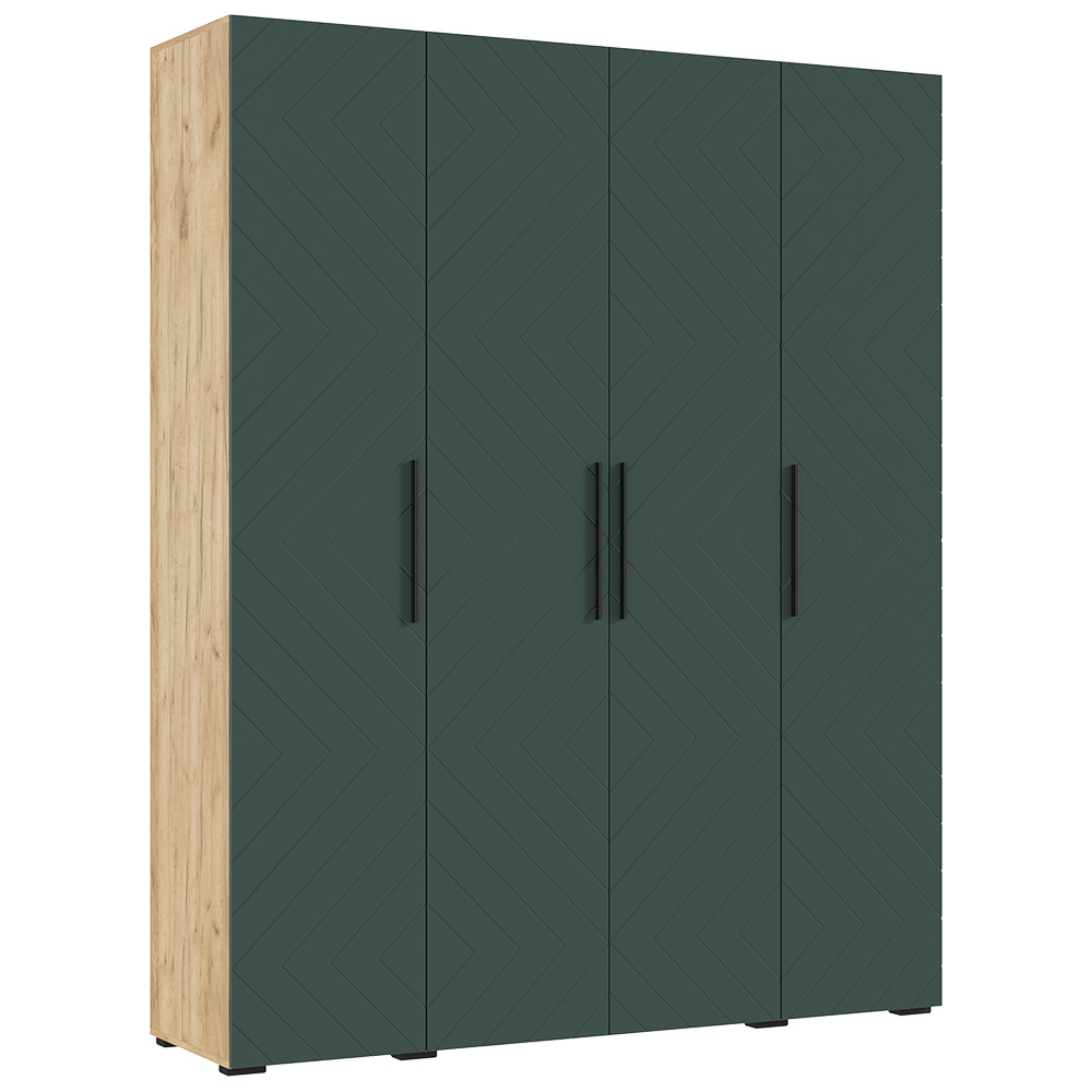 Шкаф четырехстворчатый Флэш (1800), Браш Мени Грин, Дуб крафт Шкаф четырехстворчатый Флэш (1800), Браш Мени Грин, Дуб крафт