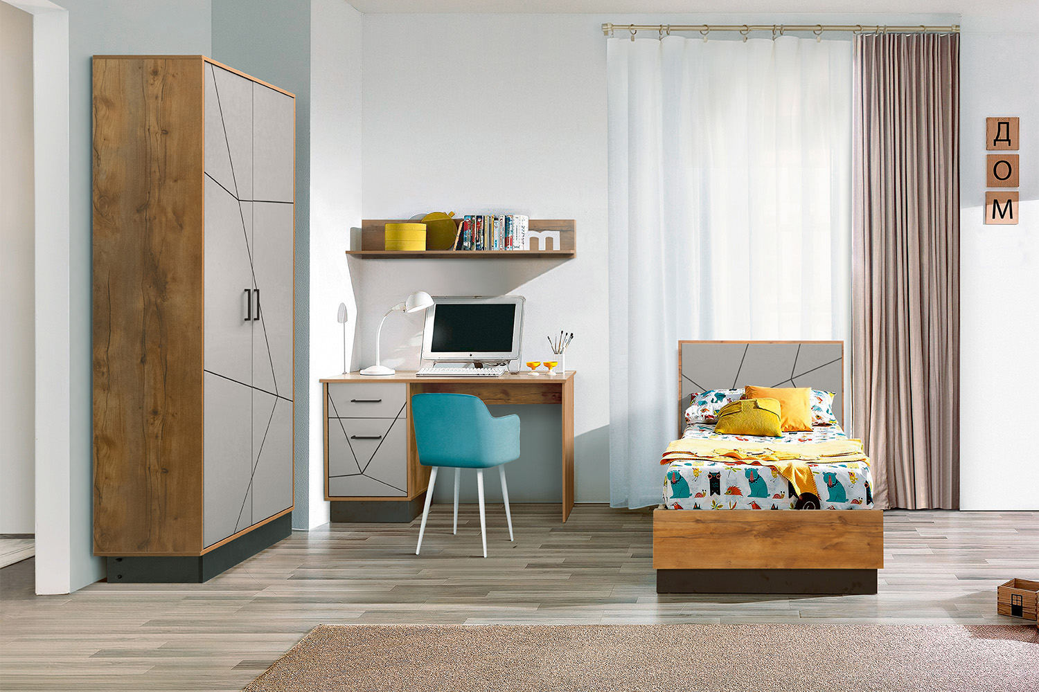 Кровать одинарная с настилом Гамма 54.17, Таксония, Грей