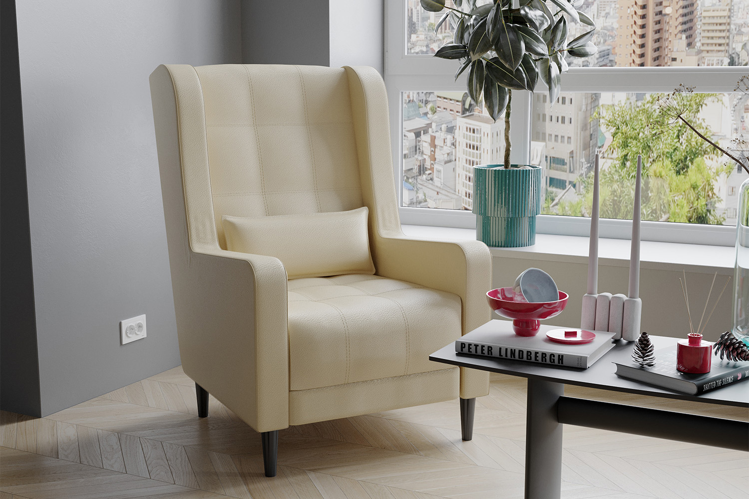 Кресло Корк, Экокожа бежевый