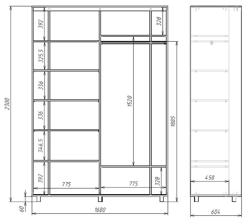Шкаф-купе Удачный 1600x600x2300