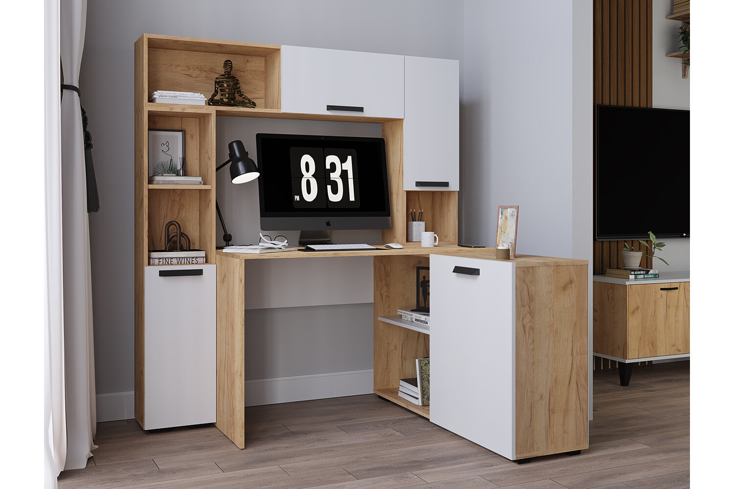 Полка навесная 1200 Квартет-13, дуб крафт/белый