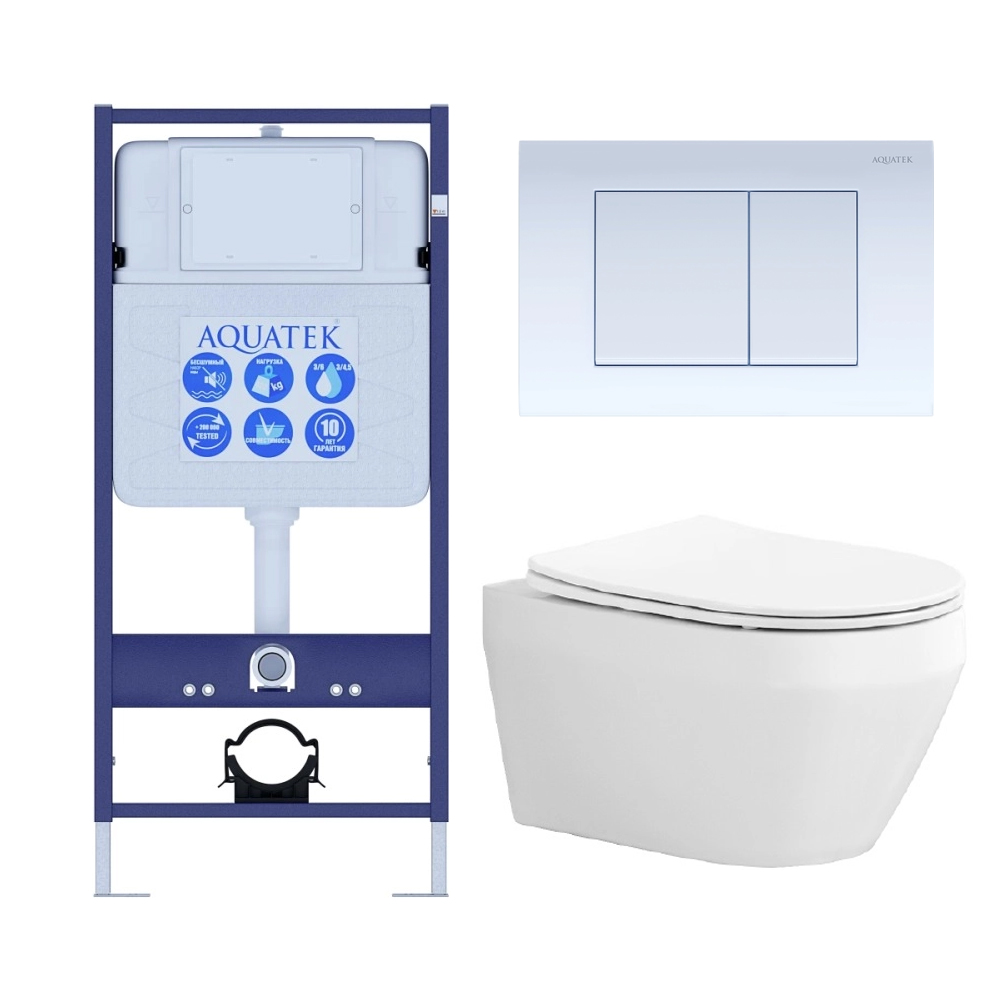 Set AQUATEK ЛЕЯ (рама AQUATEK Standard INS-0000012 с звукоиз.прокладкой+крепеж KKI-0000002+кнопкаKDI-0000009+унитаз ЛЕЯ AQ1199-00 с крышкой-сиденьем