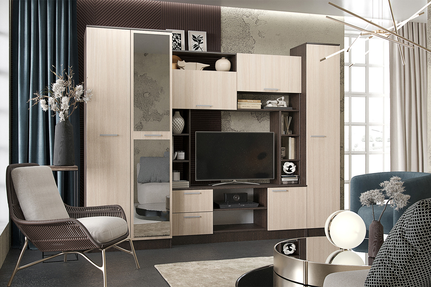 Гостиная Флора, Дуб беленый, Венге