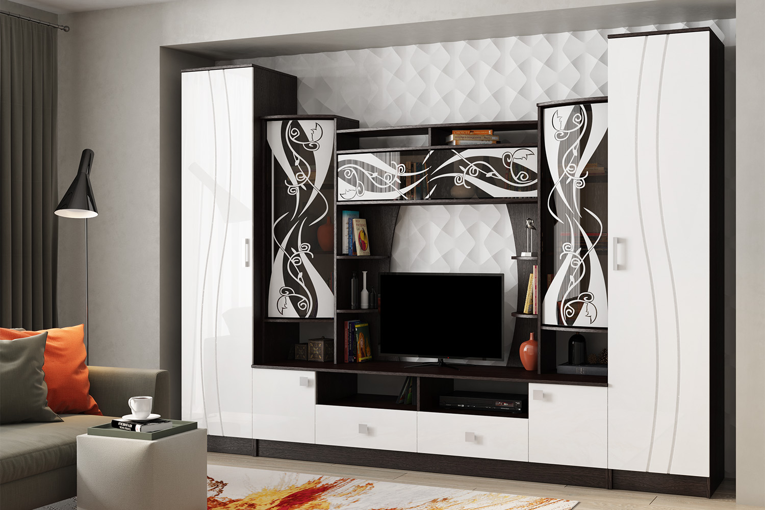 Пенал Женева, Белый глянец холодный, Венге