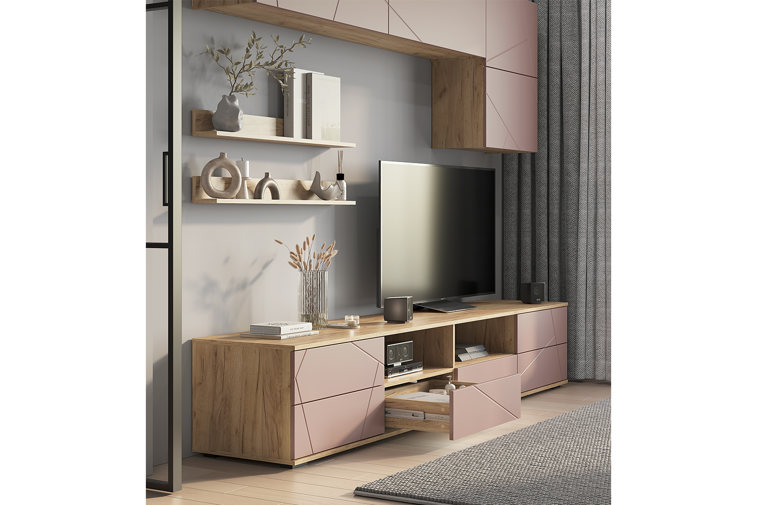 Гостиная Камелия ГС-01, Крафт, Шарли пинк