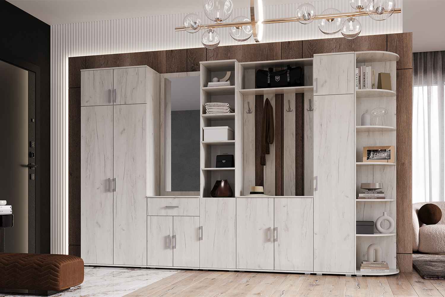 Пенал открытый Ева (400), Дуб крафт белый Пенал открытый Ева (400), Дуб крафт белый