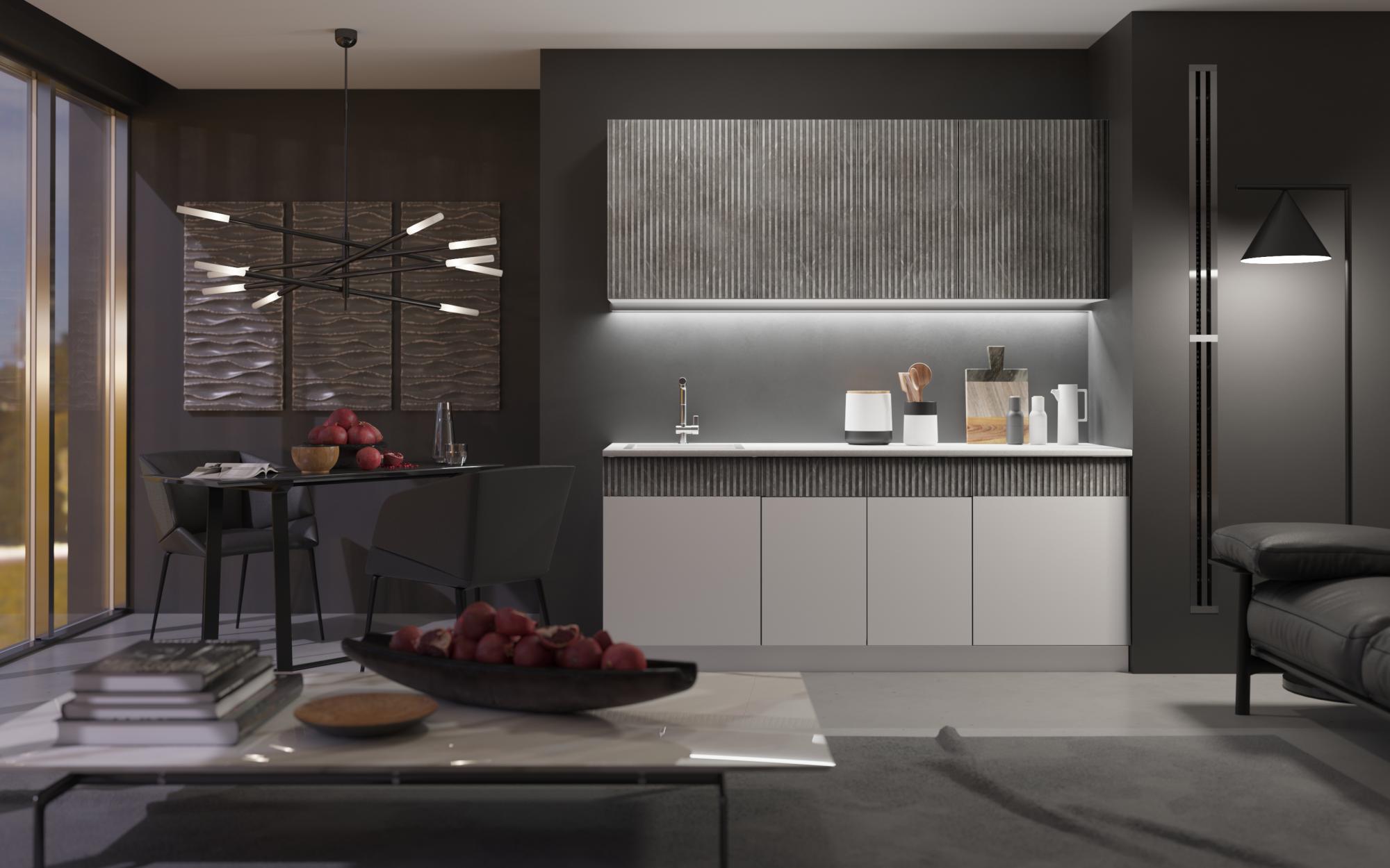 Кухня Оливия NEW 2,0м, Белый глянец холодный / Мрамор глянец