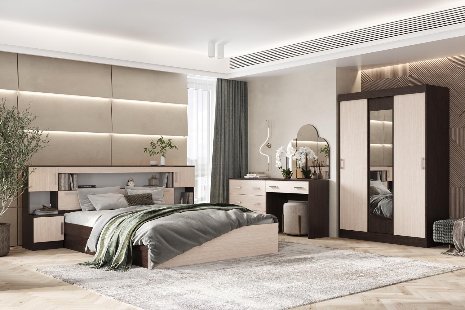 Кровать с надстройкой и тумбами Бася 1,6м, Дуб Крафт, Дуб беленый, Венге Кровать с надстройкой и тумбами Бася 1,6м, Дуб Крафт, Дуб беленый, Венге