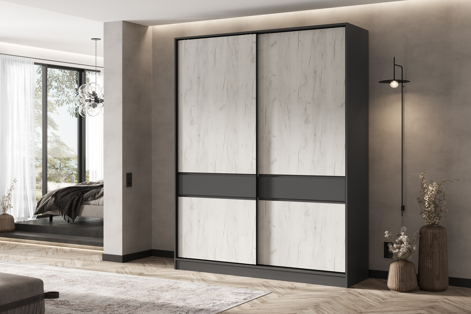 Шкаф-купе Роджина (1800), Графит, Дуб крафт белый