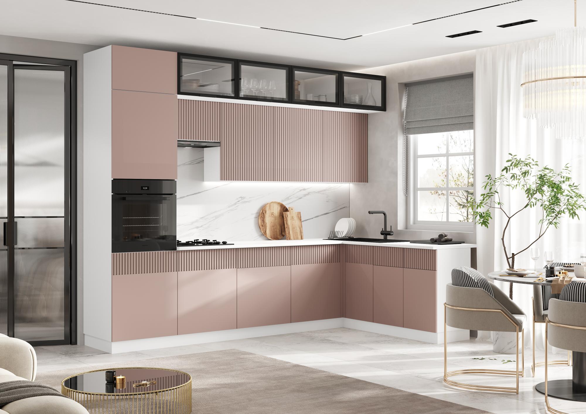 Кухня Оливия NEW 3,0х1,8м, Шарли Pink, Белый