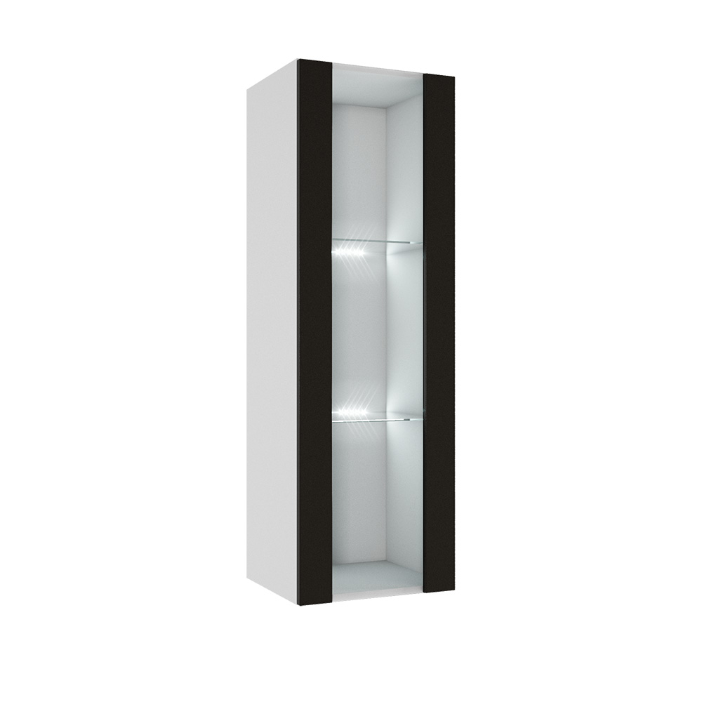 Шкаф со стеклом Флорис ШК-008, Черный глянец, Белый