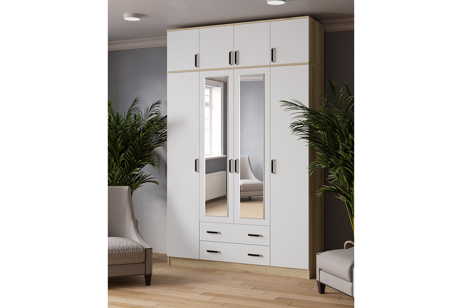 Антресоль для шкафа Лагуна 160, Дуб Делано, Белый