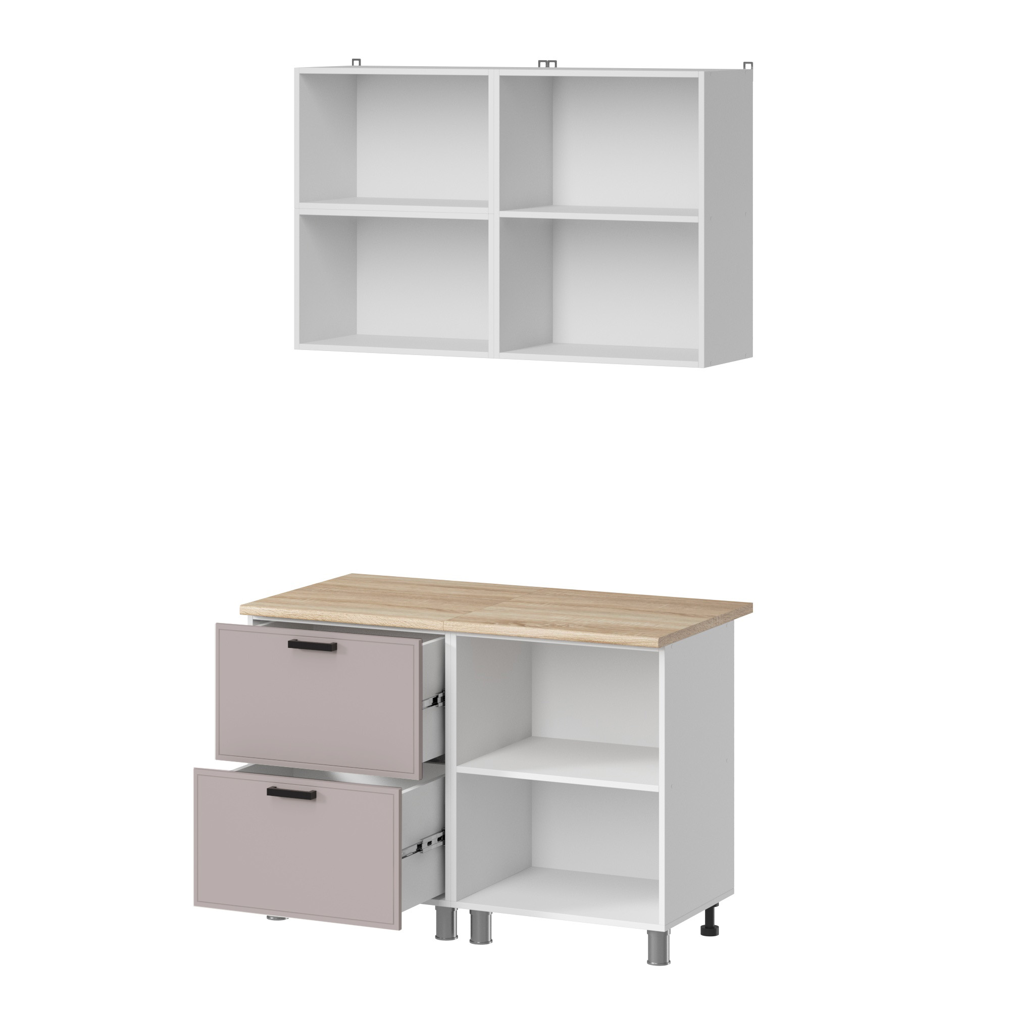 МК Аленушка 1,2м с ящ.в 2 Магнолия Кашемир,скоба черный,сонома