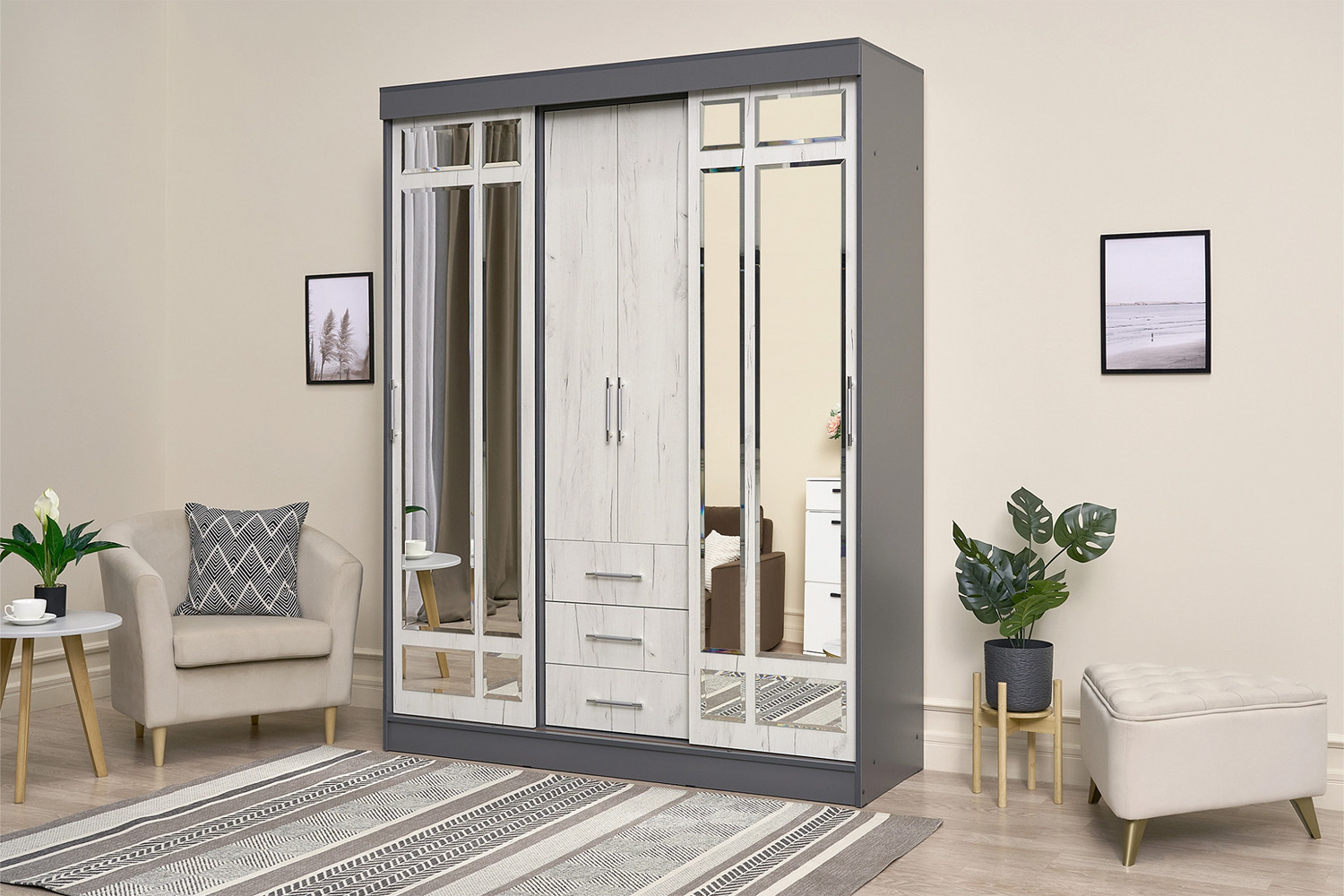 Шкаф-купе Маэстро, Графит, Дуб Крафт Белый