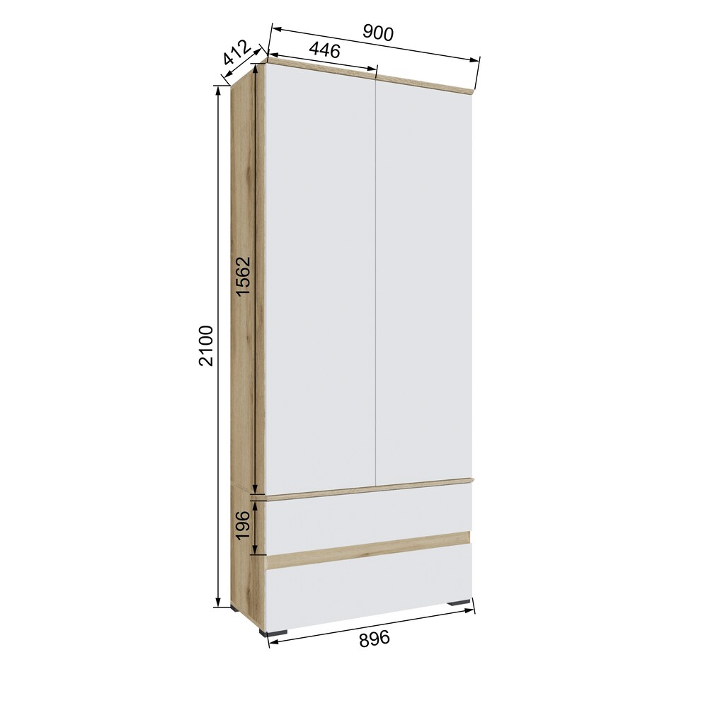 Шкаф для одежды и белья Плейона, Дуб Делано, Белый Шкаф для одежды и белья Плейона, Дуб Делано, Белый