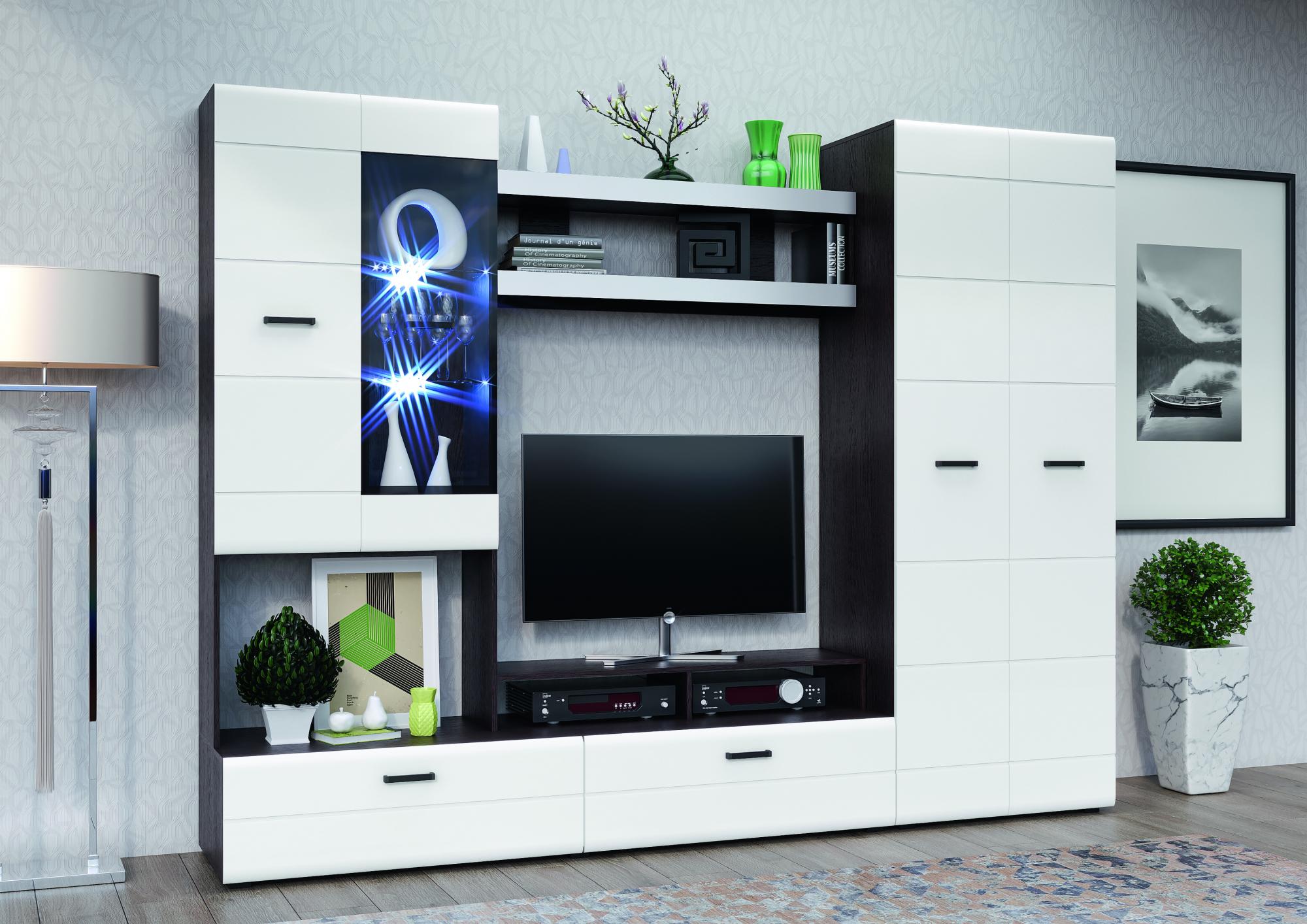 Гостиная Нэнси Вариант №4, Белый глянец холодный, Венге