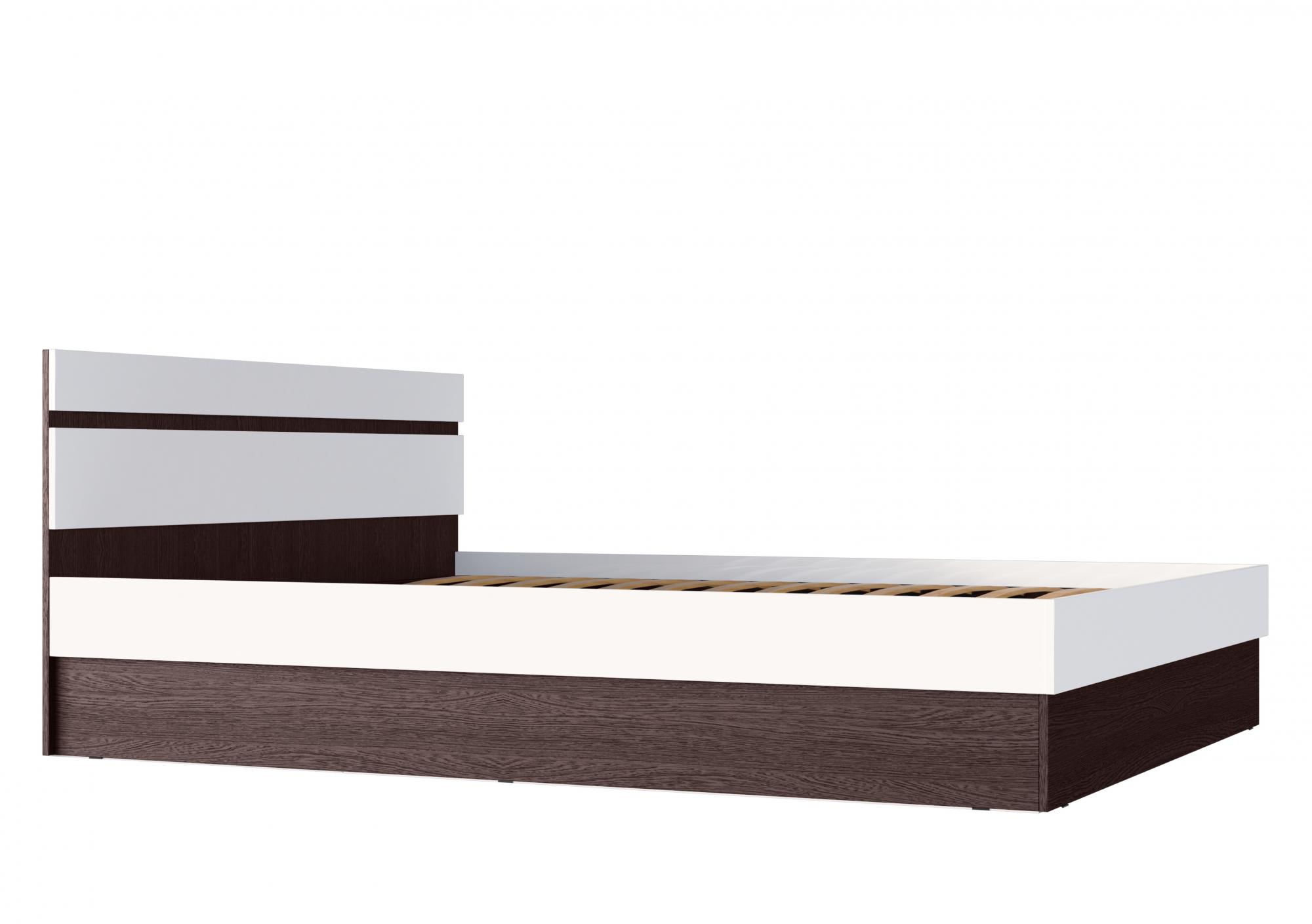 Кровать с основанием Ким 1,4м, Белый глянец холодный, Венге