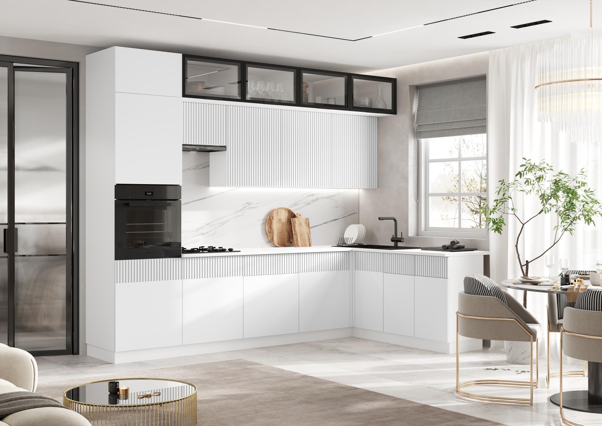 Кухня Оливия NEW 3,0х1,8м, Белый снег софт, Белый