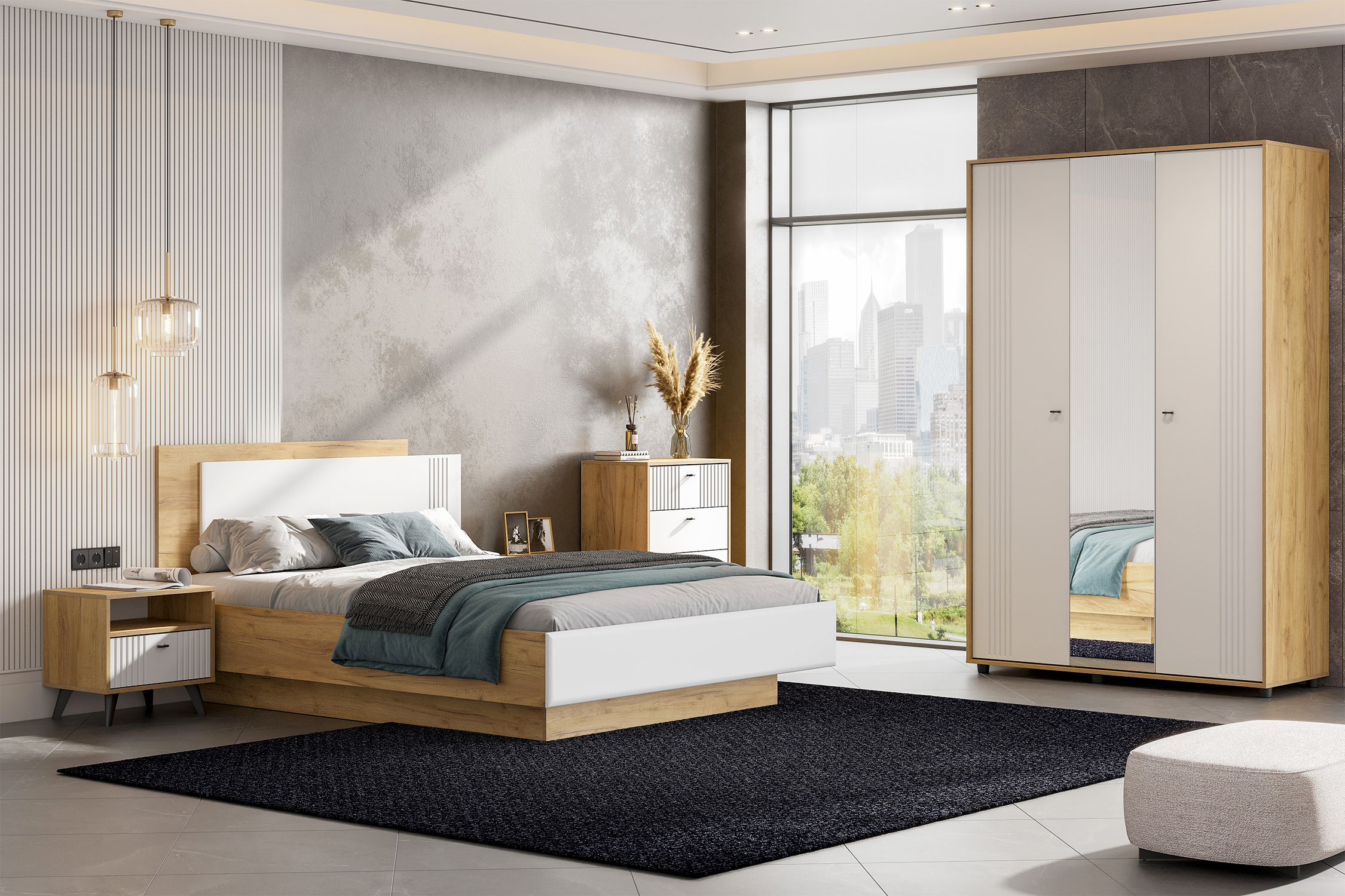 Кровать Милан 1.6 м дуб золотой / белый матовый