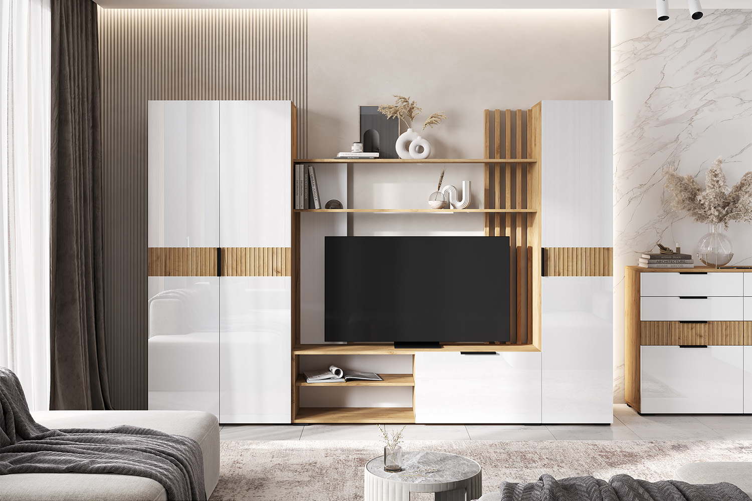 Шкаф двухстворчатый Роджина (800), Белый глянец, Дуб крафт