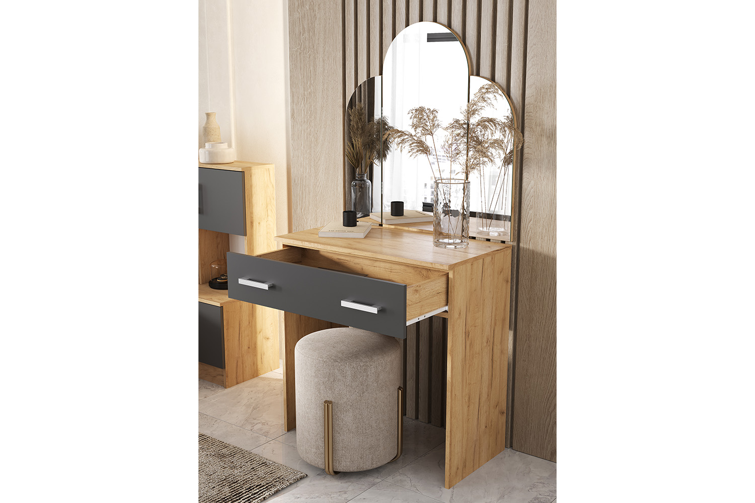 Столик туалетный Бася, Дуб Крафт, Графит