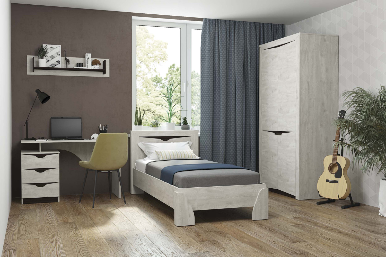 Кровать одинарная с настилом Лючия 33.07, Бетон пайн белый, Венге