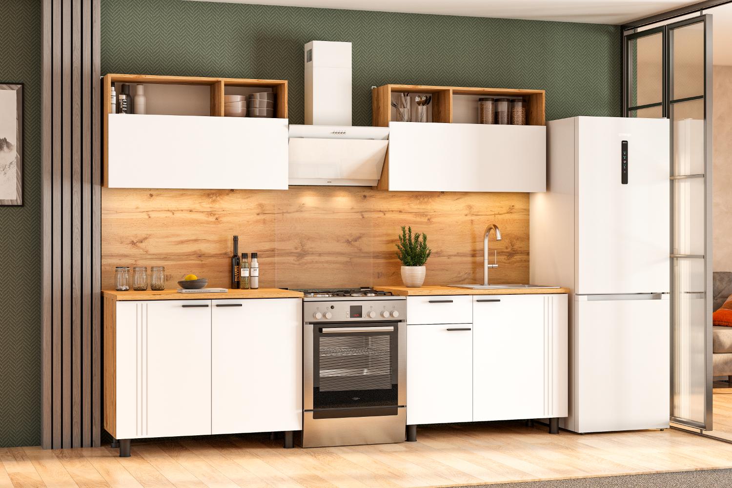 Кухонный гарнитур Монако 2м. Дуб Золотой, Белый