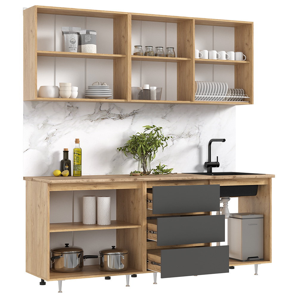 Кухня Челси 2,0м Компоновка №2, Дуб Крафт, Графит (Кастилло) Кухня Челси 2,0м Компоновка №2, Дуб Крафт, Графит (Кастилло)