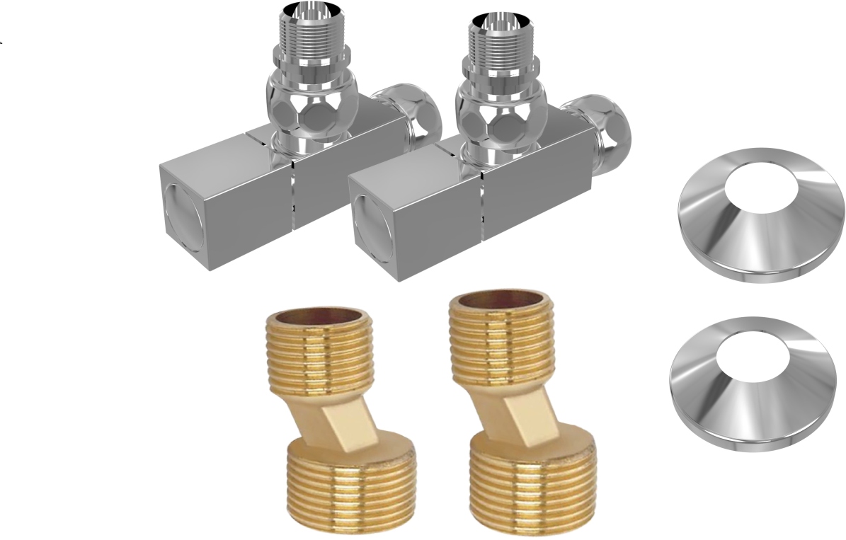 Комплект 2шт.: вентиль квадрат г/ш 3/4х1/2, эксцентрик 3/4х1/2, отражатель 3/4, цвет хром