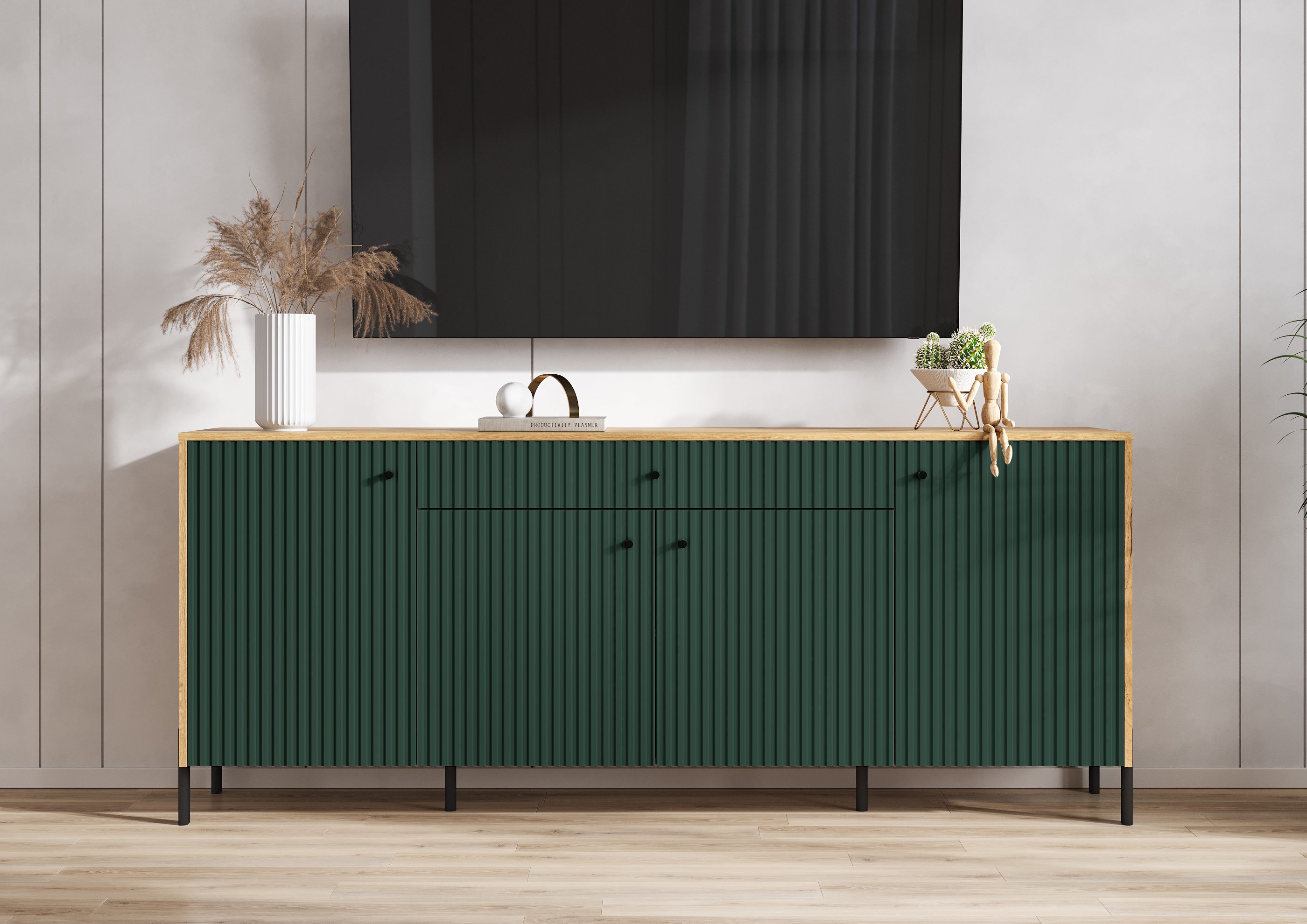 Комод Оливия (металл), Дуб Крафт, Браш Мени Грин