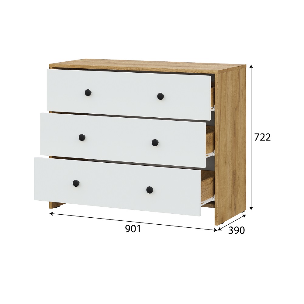 Комод Дольче 3 ящика Дуб Золотой, Белый