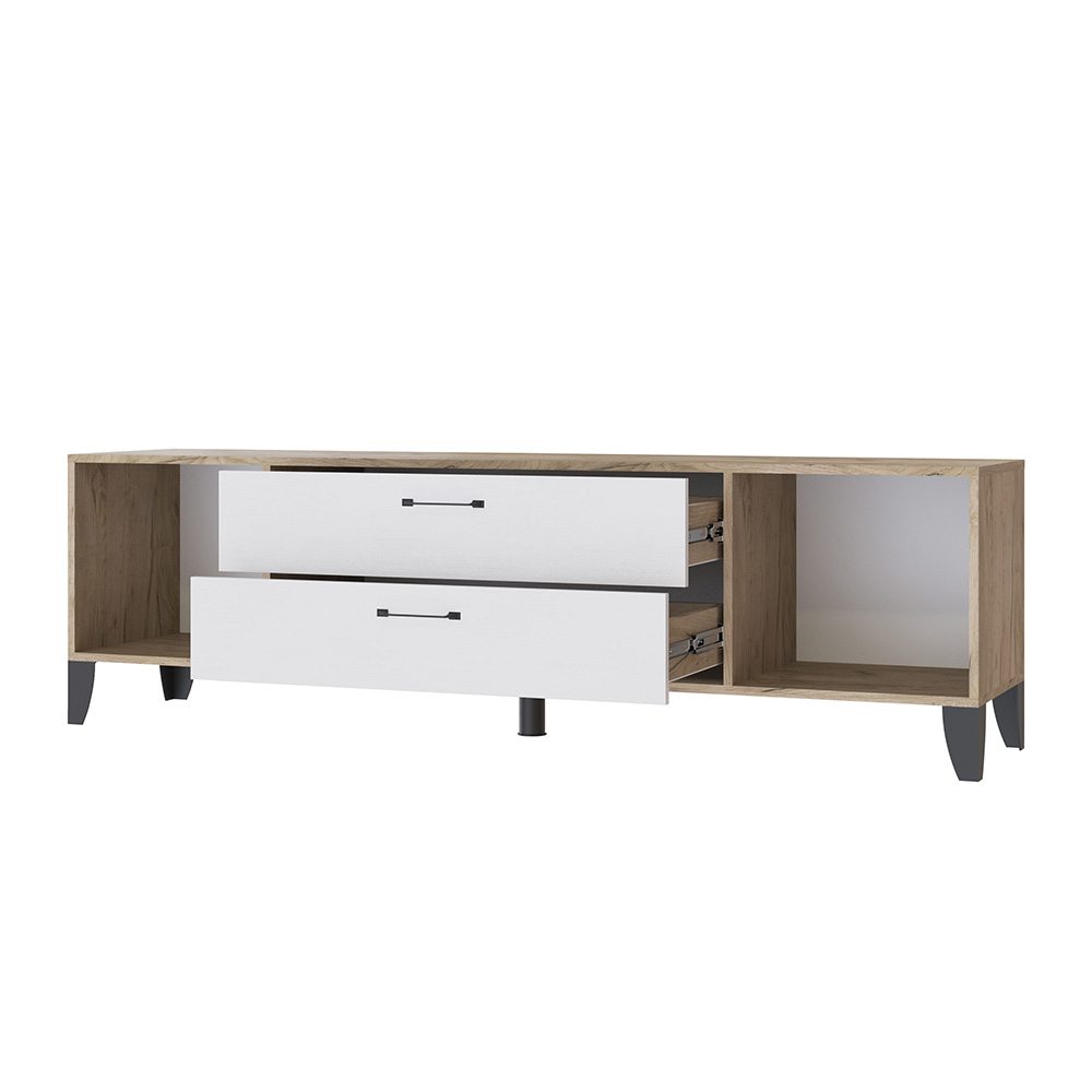 Тумба под телевизор Парус-13, Дуб крафт серый, Белый